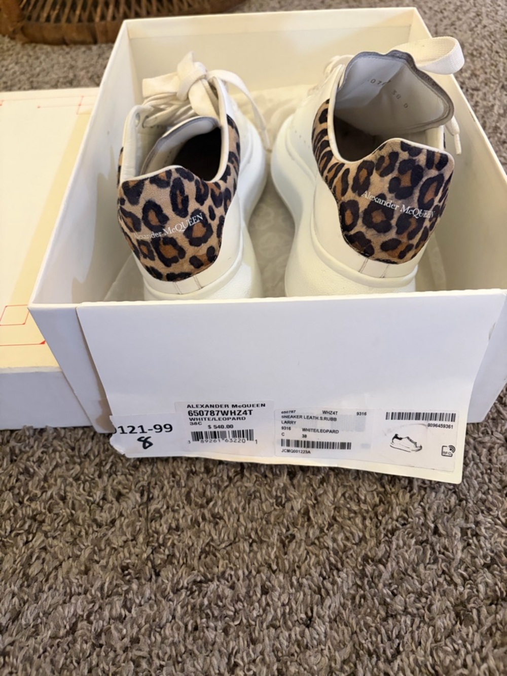 Alexander McQueen White Sneakers with Leopard Heel Tab